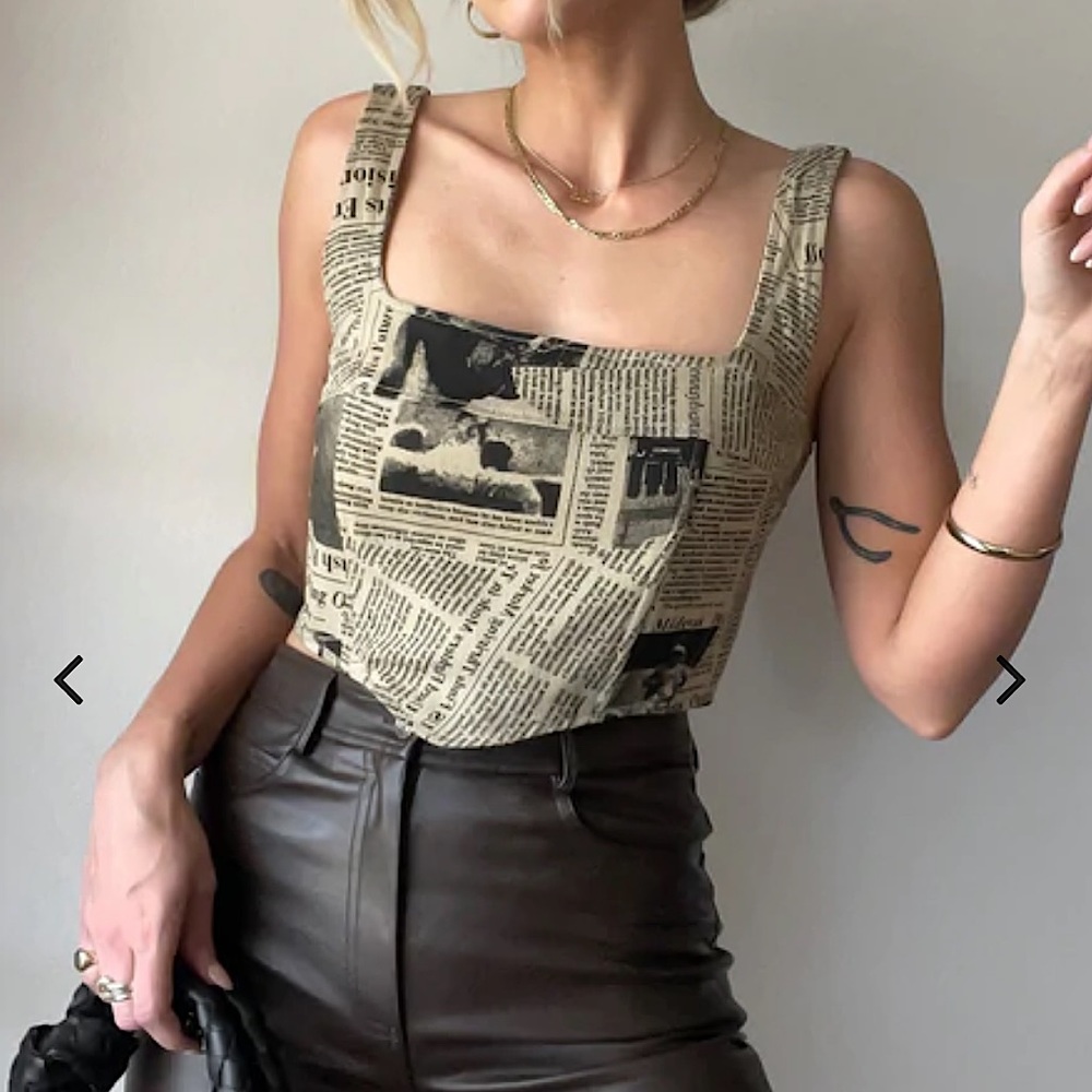NWT Luna B Good News Paper inspired Corset Top